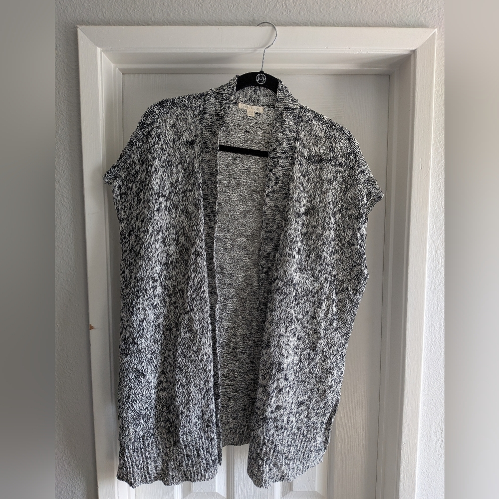 Eileen Fisher Organic Linen/Cotton Blend Knit Open Front Cardigan Vest M